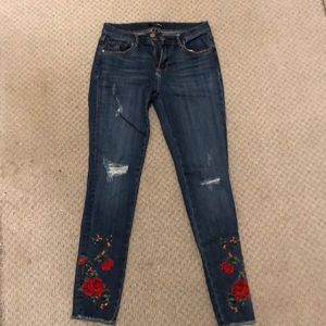 Aqua Skinny Jeans with flower embroidered detail